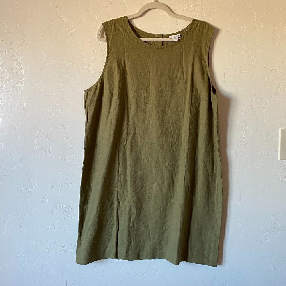 J. Jill Love Linen 100% Linen Sleeveless Dress XL Petite Avocado Green - Picture 1 of 7